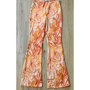 Zara‎ Women's Orange Abstract Print Flare Leggings Knit Pants Medium